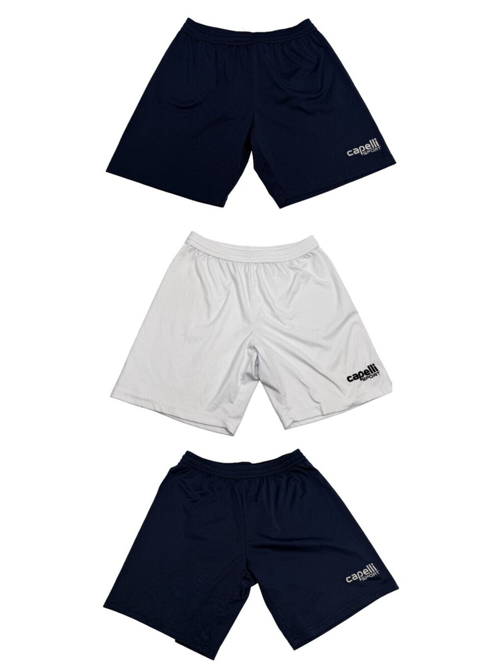 3 pc LOT Capelli Sport Soccer Team Game Shorts Youth Medium 10-12 Navy & White